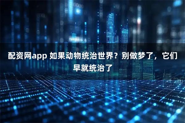 配资网app 如果动物统治世界？别做梦了，它们早就统治了